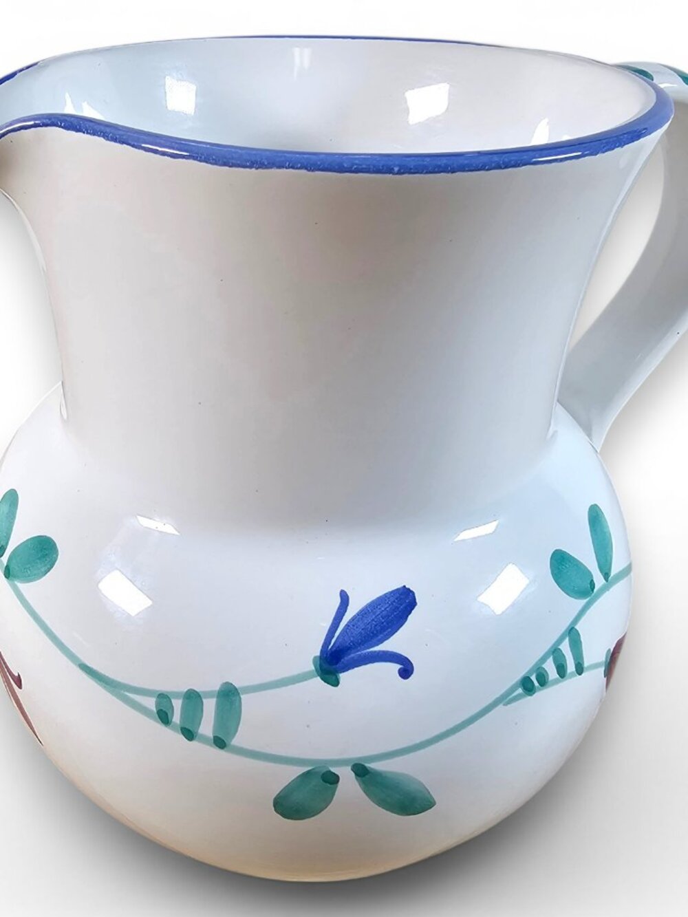 Savoir Vivre Portofino Blue Large Pitcher Jug Scooped Spout Floral Blue Trim 7"